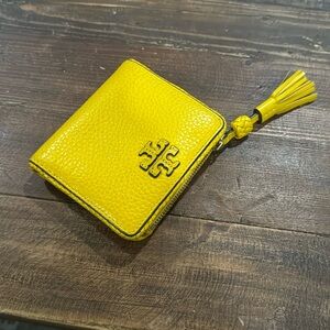 Tory Burch Small Leather Wallet with Tassel, Mustard Yellow